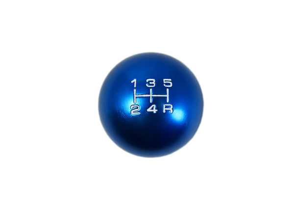 BILLET ALUMINUM ROUND BALL STYLE SHIFT KNOB 5 SPEED 2" DIAMETER COLORS: BLACK BLUE GREEN GUN METAL ORANGE PURPLE RED 10x1.5 10x1.25 & 12x1.25 MM