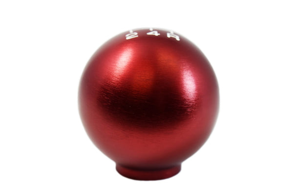 BILLET ALUMINUM ROUND BALL STYLE SHIFT KNOB 5 SPEED 2" DIAMETER COLORS: BLACK BLUE GREEN GUN METAL ORANGE PURPLE RED 10x1.5 10x1.25 & 12x1.25 MM