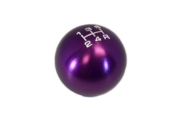 BILLET ALUMINUM ROUND BALL STYLE SHIFT KNOB 5 SPEED 2" DIAMETER COLORS: BLACK BLUE GREEN GUN METAL ORANGE PURPLE RED 10x1.5 10x1.25 & 12x1.25 MM