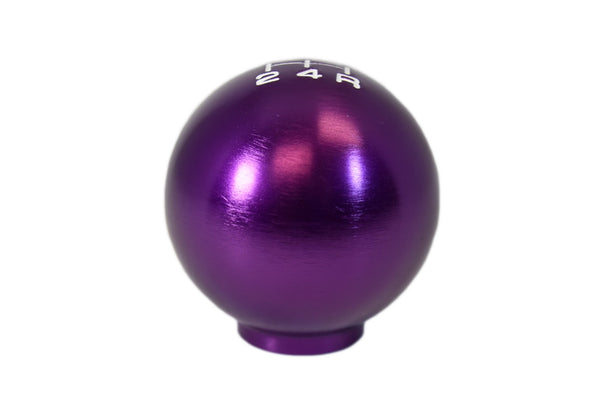 BILLET ALUMINUM ROUND BALL STYLE SHIFT KNOB 5 SPEED 2" DIAMETER COLORS: BLACK BLUE GREEN GUN METAL ORANGE PURPLE RED 10x1.5 10x1.25 & 12x1.25 MM