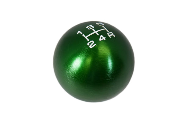 BILLET ALUMINUM ROUND BALL STYLE SHIFT KNOB 5 SPEED 2" DIAMETER COLORS: BLACK BLUE GREEN GUN METAL ORANGE PURPLE RED 10x1.5 10x1.25 & 12x1.25 MM