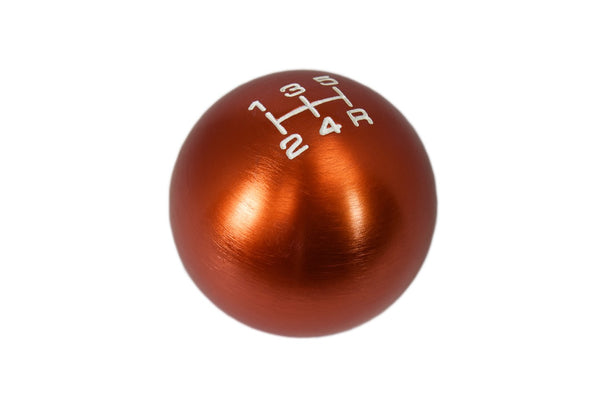BILLET ALUMINUM ROUND BALL STYLE SHIFT KNOB 5 SPEED 2" DIAMETER COLORS: BLACK BLUE GREEN GUN METAL ORANGE PURPLE RED 10x1.5 10x1.25 & 12x1.25 MM