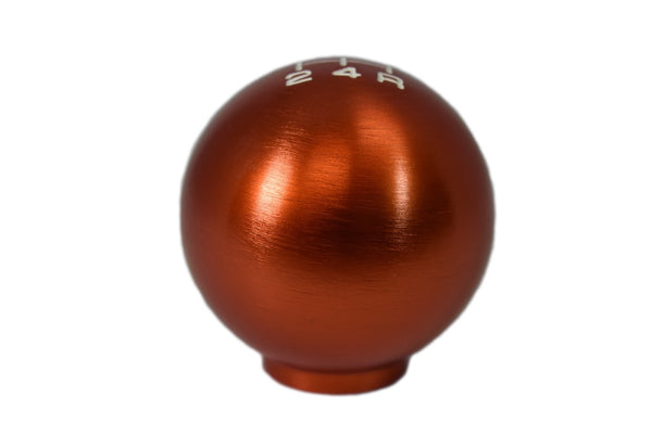 BILLET ALUMINUM ROUND BALL STYLE SHIFT KNOB 5 SPEED 2" DIAMETER COLORS: BLACK BLUE GREEN GUN METAL ORANGE PURPLE RED 10x1.5 10x1.25 & 12x1.25 MM