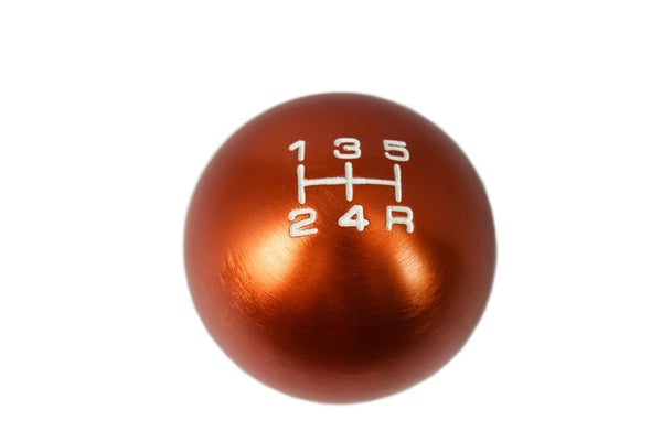 BILLET ALUMINUM ROUND BALL STYLE SHIFT KNOB 5 SPEED 2" DIAMETER COLORS: BLACK BLUE GREEN GUN METAL ORANGE PURPLE RED 10x1.5 10x1.25 & 12x1.25 MM