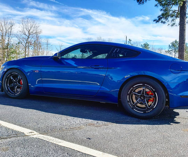 DRAG PACK STREET DRAG RACE V-STAR WHEELS 17x10 54 OFFSET & 18X5 5X114.3 -12 OFFSET FOR 05-14 S197 (NO BREMBO) 15-21 S550 FORD MUSTANG INCLUDING GT WITH PERFORMANCE PACKAGE BREMBO BRAKES BLACK or POLISHED // PART # VWST014 & VWST013 or VWST027 & VWST028