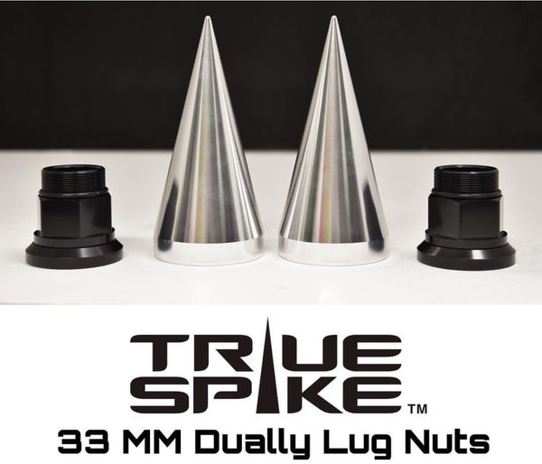 DUALLY SEMI TRUCK STEEL LUG NUTS WITH BILLET ALUMINUM 33MM SPIKE CAP (40PC SET) // PART # LGC100