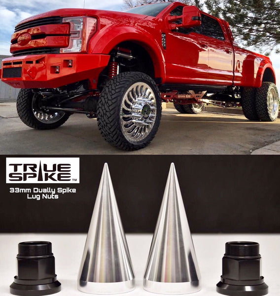 DUALLY SEMI TRUCK STEEL LUG NUTS WITH BILLET ALUMINUM 33MM SPIKE CAP (40PC SET) // PART # LGC100