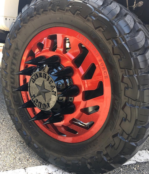 DUALLY SEMI TRUCK STEEL LUG NUTS WITH BILLET ALUMINUM 33MM SPIKE CAP (40PC SET) // PART # LGC100