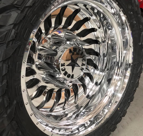 DUALLY SEMI TRUCK STEEL LUG NUTS WITH BILLET ALUMINUM 33MM SPIKE CAP (40PC SET) // PART # LGC100