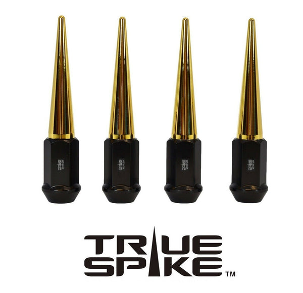 1/2-20 112MM LONG CNC MACHINED FORGED STEEL STANDARD SPIKE LUG NUTS WITH ANODIZED ALUMINUM CAP 46-17 JEEP CJ, TJ, WRANGLER 79-14 FORD MUSTANG // CAP: 16MM DIAMETER 73MM HEIGHT PART # LGC002
