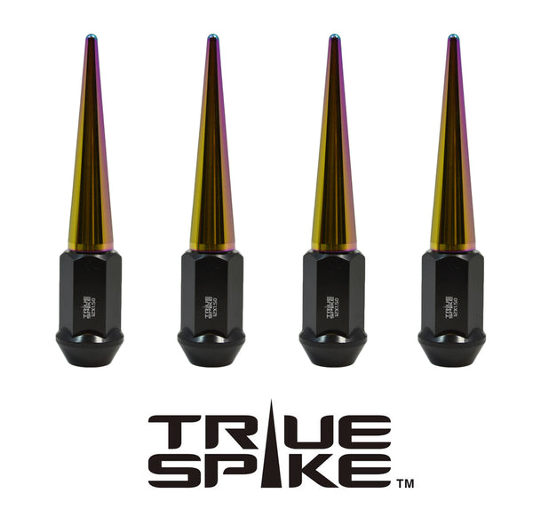 1/2-20 112MM LONG CNC MACHINED FORGED STEEL STANDARD SPIKE LUG NUTS WITH ANODIZED ALUMINUM CAP 46-17 JEEP CJ, TJ, WRANGLER 79-14 FORD MUSTANG // CAP: 16MM DIAMETER 73MM HEIGHT PART # LGC002