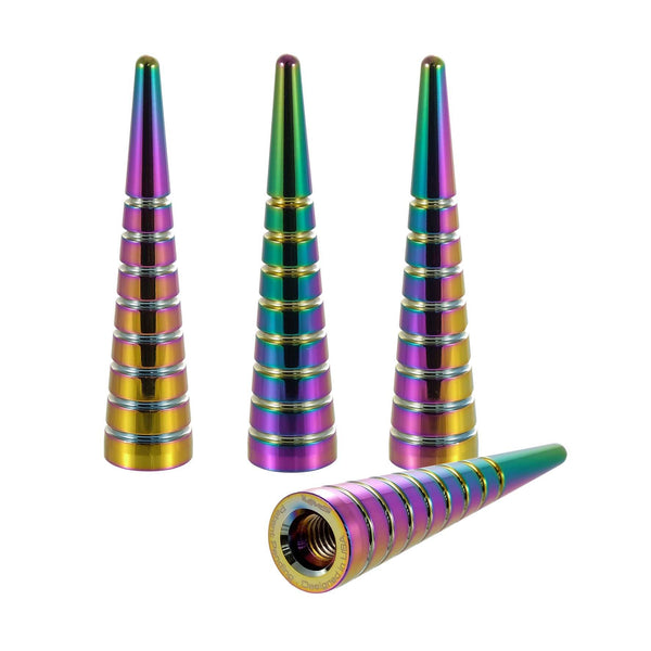 SPIKE SPIRAL CUTS LUG NUT CAPS CNC MACHINED BILLET ALUMINUM, MANY FINISHES TO CHOOSE FROM // DIAMETER: 16MM LENGTH: 73MM PART # LGC003