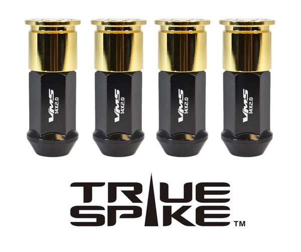 9/16-18 73 MM LONG FORGED STEEL "GO AHEAD MAKE MY DAY" LUG NUTS WITH ANODIZED ALUMINUM CAP 65-87 CHEVROLET (8 LUG) C20 C30 K20 K30 GMC 02-11 DODGE RAM 80-98 FORD F250 F350 // CAP: 20MM DIAMETER 22MM HEIGHT PART # LGC013 & LGC014