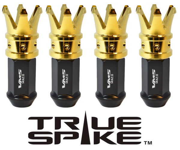 12x1.25 MM 89MM LONG CNC MACHINED FORGED STEEL EXTENDED CROWN SPIKE LUG NUTS WITH ANODIZED ALUMINUM CAP