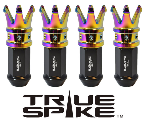 12x1.25 MM 89MM LONG CNC MACHINED FORGED STEEL EXTENDED CROWN SPIKE LUG NUTS WITH ANODIZED ALUMINUM CAP