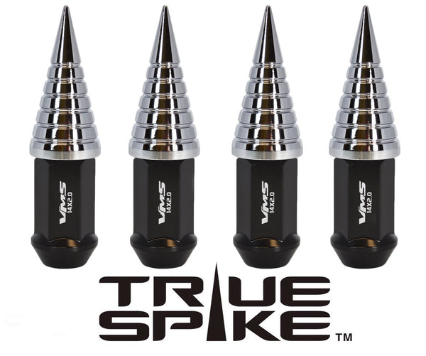 1/2-20 89MM LONG CNC MACHINED FORGED STEEL EXTENDED SPIRAL SPIKE (25MM DIAMETER) LUG NUTS ANODIZED ALUMINUM CAPS 46-17 JEEP CJ, TJ, WRANGLER 79-14 FORD MUSTANG // 25MM CAP DIAMETER 51MM CAP LENGTH PART # LGC022
