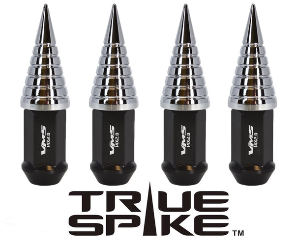 12x1.25 MM 89MM LONG CNC MACHINED FORGED STEEL EXTENDED SPIRAL SPIKE (25MM DIAMETER) LUG NUTS ANODIZED ALUMINUM CAPS // 25MM CAP DIAMETER 51MM CAP LENGTH PART # LGC022