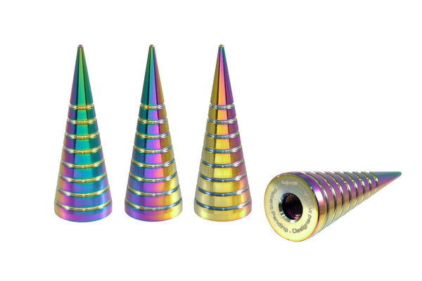 SPIKE SPIRAL CUTS LUG NUT CAPS CNC MACHINED BILLET ALUMINUM, MANY FINISHES TO CHOOSE FROM // DIAMETER: 25MM LENGTH: 73MM PART # LGC026