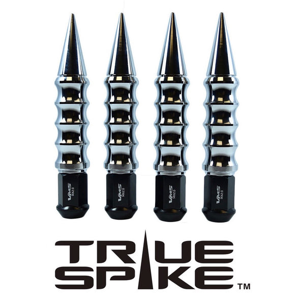 14X2.0 MM 187 MM 7.5" LONG BIG FAT RIBBED SPIKE STEEL LUG NUTS ANODIZED ALUMINUM CAP TRUCK LENGTH 04-14 FORD F150 RAPTOR TREMOR EXPEDITION // 25MM CAP DIAMETER 136MM LENGTH PART # LGC030