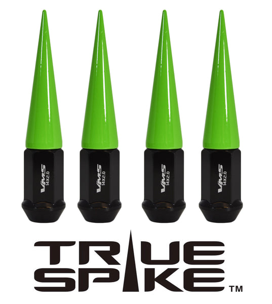 1/2-20 112MM LONG 20MM WIDE SPIKES STEEL LUG NUTS ANODIZED ALUMINUM CAPS NEON COLORS! 46-17 JEEP CJ, TJ, WRANGLER 79-14 FORD MUSTANG // 20MM CAP DIAMETER 73MM CAP LENGTH PART # LGC032