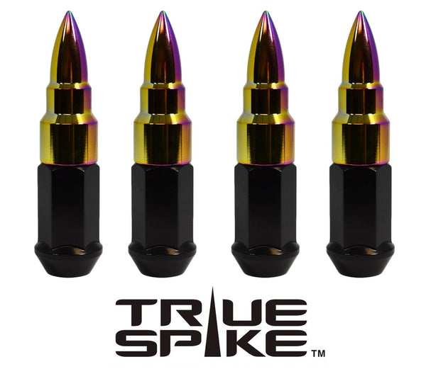 1/2-20 101MM LONG 20MM WIDE BULLETS STEEL LUG NUTS ANODIZED ALUMINUM CAPS NEON COLORS 46-17 JEEP CJ, TJ, WRANGLER 79-14 FORD MUSTANG // 20MM CAP DIAMETER 51MM CAP LENGTH PART # LGC034