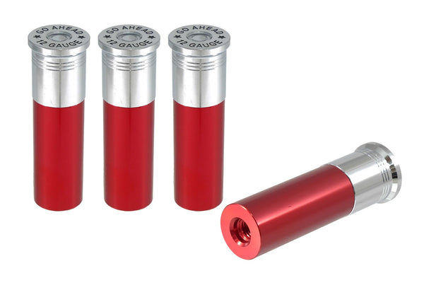 SHOTGUN SHELL "GO AHEAD MAKE MY DAY" LUG NUT CAPS CNC MACHINED BILLET ALUMINUM CHROME TOP, MANY FINISHES TO CHOOSE FROM // CAP: 20MM DIAMETER 76MM HEIGHT PART # LGC039 & LGC040