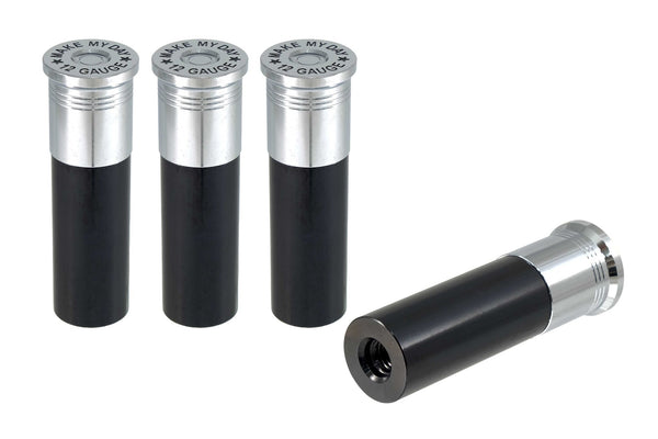 SHOTGUN SHELL "GO AHEAD MAKE MY DAY" LUG NUT CAPS CNC MACHINED BILLET ALUMINUM CHROME TOP, MANY FINISHES TO CHOOSE FROM // CAP: 20MM DIAMETER 76MM HEIGHT PART # LGC039 & LGC040