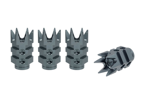 SPIKE MUZZLE BRAKE (DOOR BREACHER STYLE) LUG NUT CAPS CNC MACHINED BILLET ALUMINUM, MANY FINISHES TO CHOOSE FROM // CAP: 20MM DIAMETER 51MM HEIGHT PART # LGC053