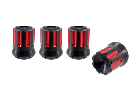 TUNER MACHINED CUTS LUG NUT CAPS CNC MACHINED BILLET ALUMINUM, BLACK AND RED OR BLACK AND SILVER // DIAMETER: 20MM LENGTH: 30MM PART # LGC055