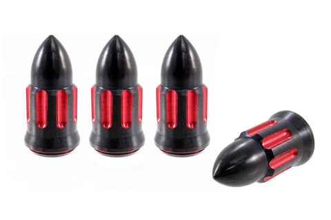 BULLET MACHINED CUTS LUG NUT CAPS CNC MACHINED BILLET ALUMINUM, BLACK AND RED OR BLACK AND SILVER // DIAMETER: 20MM LENGTH: 51MM PART # LGC056