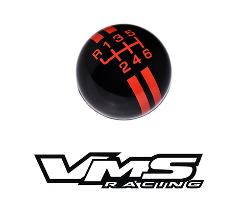 VMS RACING RALLY STRIPE WITH FLAMING MUSTANG LOGO SHIFT KNOB 6 SPEED FOR 2015-2017 FORD MUSTANG FOCUS ST FIESTA ST with the recess for the reverse lockout