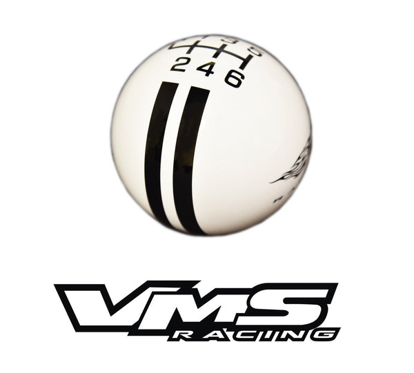 VMS RACING RALLY STRIPE WITH FLAMING MUSTANG LOGO SHIFT KNOB 6 SPEED FOR 2015-2017 FORD MUSTANG FOCUS ST FIESTA ST with the recess for the reverse lockout