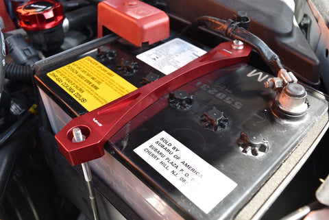 Subaru Battery Tie Down CNC Machined Billet Aluminum fits Subaru WRX, Impreza, WRX Sti, BRZ, Forrester, Crosstrek, Scion FR-S // PART # BTD001