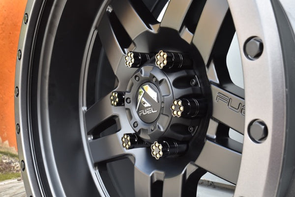 12x1.25 MM 71MM LONG REVOLVER BULLETS FORGED STEEL LUG NUTS WITH ANODIZED ALUMINUM CAP // CAP: 25MM DIAMETER 30MM HEIGHT PART # LGC045