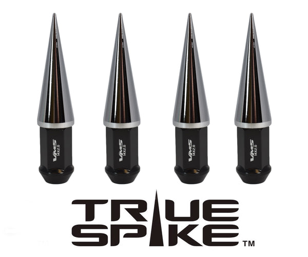 14X1.5 MM 112MM LONG CARS ONLY! NO TRUCKS! CNC MACHINED FORGED STEEL EXTENDED SPIKE (25MM DIAMETER) LUG NUTS ANODIZED ALUMINUM CAPS 09-21 CHEVY CAMARO 15-21 FORD MUSTANG 06-21 DODGE CHARGER CHALLENGER 300 // 25MM CAP DIAMETER 73MM CAP LENGTH PART # LGC024