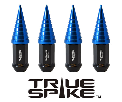 14X1.5 MM 101MM LONG CNC MACHINED FORGED STEEL EXTENDED SPIRAL SPIKE (25MM DIAMETER) LUG NUTS ANODIZED ALUMINUM CAPS TRUCK LENGTH CHEVROLET SILVERADO TAHOE GMC SIERRA DODGE RAM // 25MM CAP DIAMETER 51MM CAP LENGTH PART # LGC022