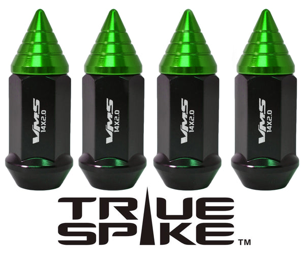 14x1.5 MM CARS ONLY!! NO TRUCKS!! 62MM LONG CNC MACHINED FORGED STEEL EXTENDED SMALL SPIRAL SPIKE LUG NUTS ANODIZED ALUMINUM CAP // 20MM DIAMETER 21MM HEIGHT PART # LGC011