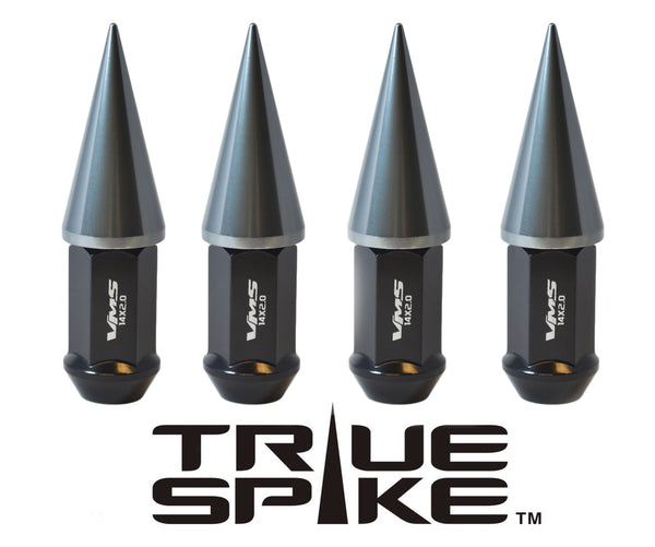 1/2-20 89MM LONG CNC MACHINED FORGED STEEL EXTENDED SPIKE (25MM DIAMETER) LUG NUTS ANODIZED ALUMINUM CAPS 46-17 JEEP CJ, TJ, WRANGLER 79-14 FORD MUSTANG // 25MM CAP DIAMETER 51MM CAP LENGTH PART NUMBER LGC020