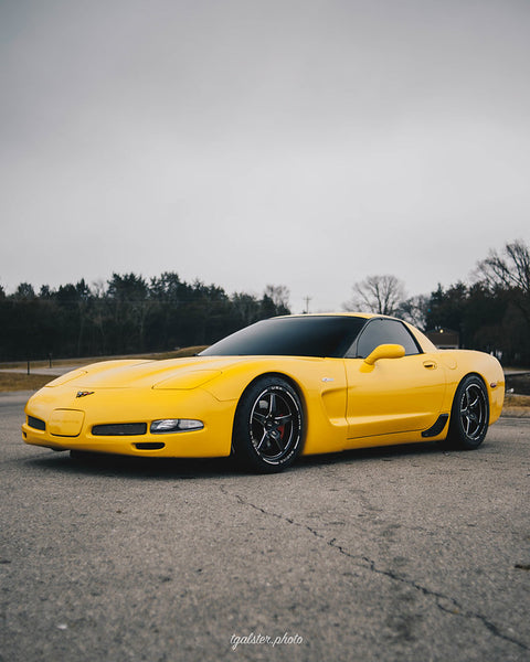 STREET DRAG RACE V-STAR 4 WHEEL PACKAGE FOR 1997-2004 C5 CHEVROLET CORVETTE 18x10.5 52 OFFSET (7.75" BACKSPACING) AND 18x9.5 40 OFFSET (6.75 BACKSPACING) 5x120 (5x4.75)  // PART # VWST052 & VWST044