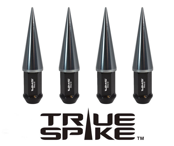 14X1.5 MM 112MM LONG CARS ONLY! NO TRUCKS! CNC MACHINED FORGED STEEL EXTENDED SPIKE (25MM DIAMETER) LUG NUTS ANODIZED ALUMINUM CAPS 09-21 CHEVY CAMARO 15-21 FORD MUSTANG 06-21 DODGE CHARGER CHALLENGER 300 // 25MM CAP DIAMETER 73MM CAP LENGTH PART # LGC024