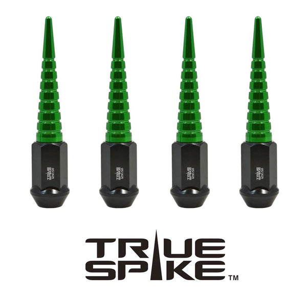 9/16-18 124MM LONG CNC MACHINED FORGED STEEL EXTENDED SPIRAL SPIKE LUG NUTS ANODIZED ALUMINUM TRUCK LENGTH  65-87 CHEVROLET (8 LUG) C20 C30 K20 K30  GMC 02-11 DODGE RAM 80-98 FORD F250 F350 // 16MM CAP DIAMETER 73MM CAP LENGTH PART # LGC003