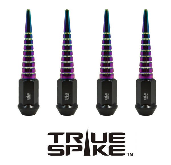 9/16-18 124MM LONG CNC MACHINED FORGED STEEL EXTENDED SPIRAL SPIKE LUG NUTS ANODIZED ALUMINUM TRUCK LENGTH  65-87 CHEVROLET (8 LUG) C20 C30 K20 K30  GMC 02-11 DODGE RAM 80-98 FORD F250 F350 // 16MM CAP DIAMETER 73MM CAP LENGTH PART # LGC003