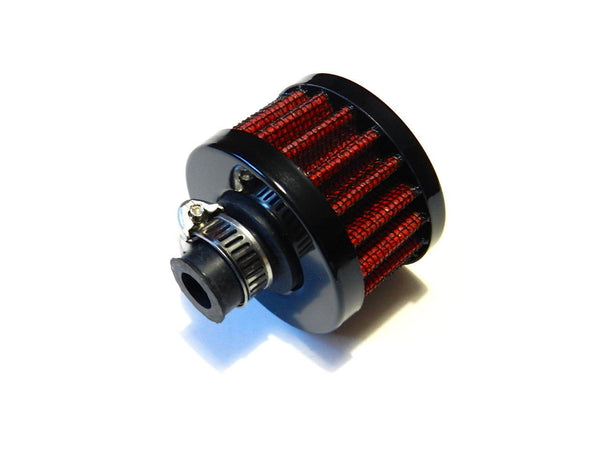 UNIVERSAL VALVE COVER AIR FILTER BREATHER WITH CLAMP 9MM RED OR BLUE // PART NUMBER AFB001