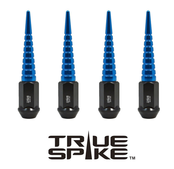 9/16-18 124MM LONG CNC MACHINED FORGED STEEL EXTENDED SPIRAL SPIKE LUG NUTS ANODIZED ALUMINUM TRUCK LENGTH  65-87 CHEVROLET (8 LUG) C20 C30 K20 K30  GMC 02-11 DODGE RAM 80-98 FORD F250 F350 // 16MM CAP DIAMETER 73MM CAP LENGTH PART # LGC003