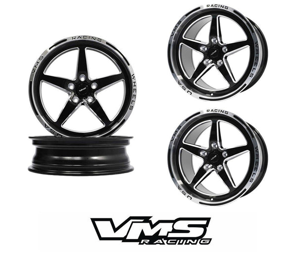 STREET DRAG RACE FRONT & REAR DRAG PACK V-STAR WHEELS 17x10 (30 OFFSET) & 18X5 5X115 (-30 OFFSET) FOR 2006-2020 DODGE CHARGER, CHALLENGER, DEMON INCLUDING SRT 392 & HELLCAT // PART # VWST031 & 032, VWST033 & 034, VWST100 & 101