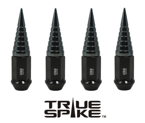 12x1.25 MM 89MM LONG 20MM WIDE SPIRAL SPIKES STEEL LUG NUTS ANODIZED ALUMINUM CAPS // 20MM CAP DIAMETER 51MM CAP LENGTH PART # LGC036