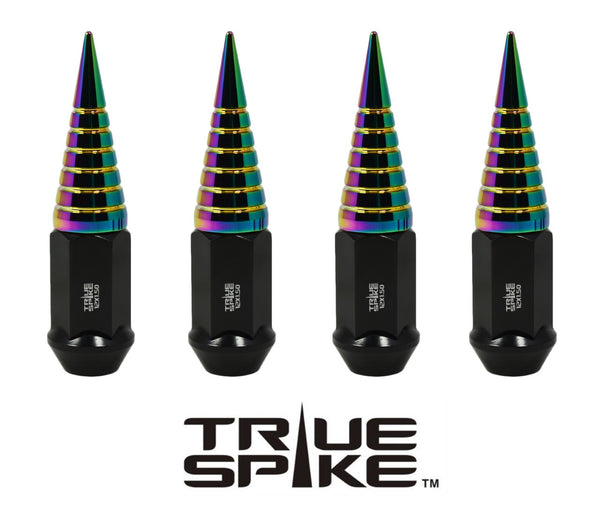 14x1.5 MM 101MM LONG 20MM WIDE SPIRAL SPIKES STEEL LUG NUTS ANODIZED ALUMINUM CAPS 00- UP CHEVROLET SILVERADO TAHOE GMC SIERRA 12-UP DODGE RAM 15-UP F150 // 20MM CAP DIAMETER 51MM CAP LENGTH PART # LGC036