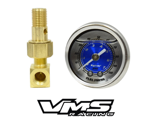 100 PSI Liquid Filled Fuel Pressure Gauge 0-100 PSI WITH Adapter for HONDA/ACURA engines