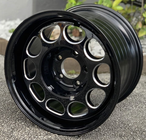 thumbnail image 2 of 2X VMS Racing V Star Drag Wheels – 15x8, 4x100/4x108, +20 Offset, Black With Machined Face, Center Caps Included 2 of 5