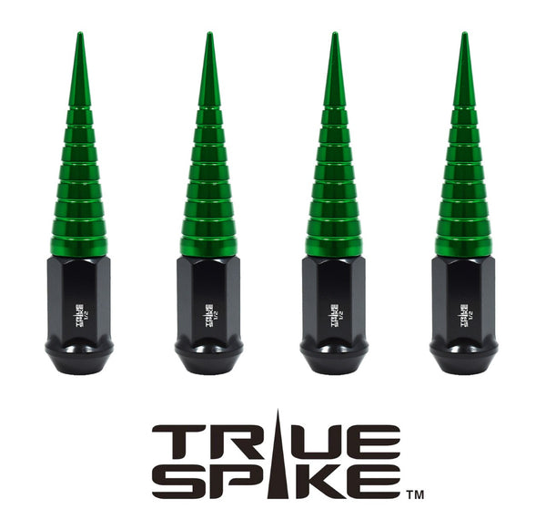 14x1.5 MM 124MM LONG 20MM WIDE SPIRAL SPIKES STEEL LUG NUTS ANODIZED ALUMINUM CAPS 00- UP CHEVROLET SILVERADO TAHOE GMC SIERRA 12-UP DODGE RAM 15-UP F150 // 20MM CAP DIAMETER 73MM CAP LENGTH PART # LGC033
